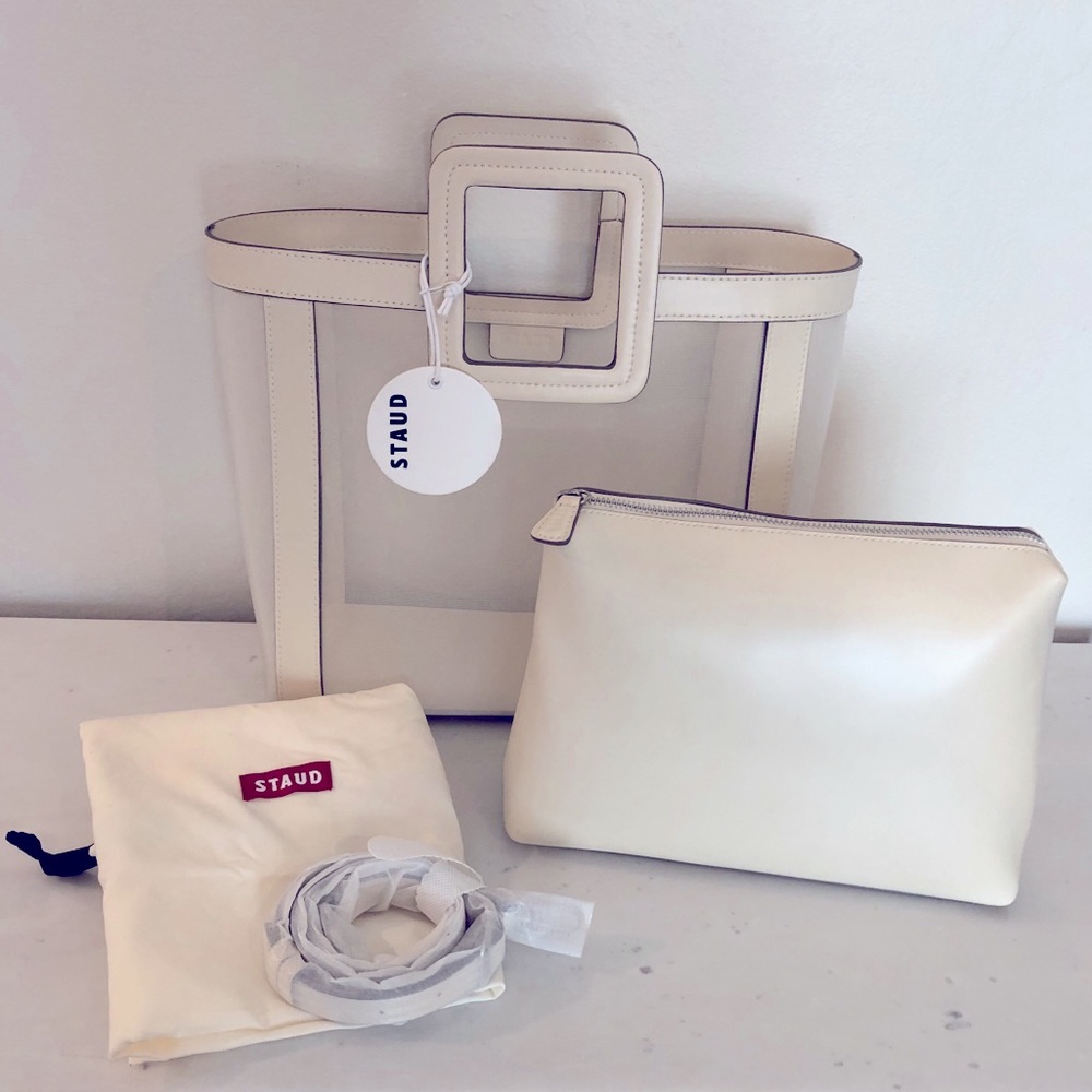 Staud Shirley Mesh Tote Cream